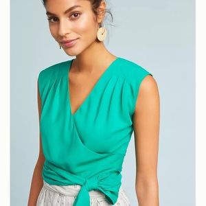 Anthropologie JOA green wrap cropped top size Xu